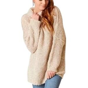Free People Small Sweater Women Beige Alpaca Blend Mock Neck Oversized